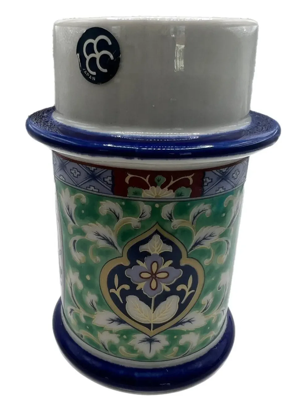 Vintage CCCC JAPAN Cobalt Blue Ceramic Hand Painted Candle Stick Holder